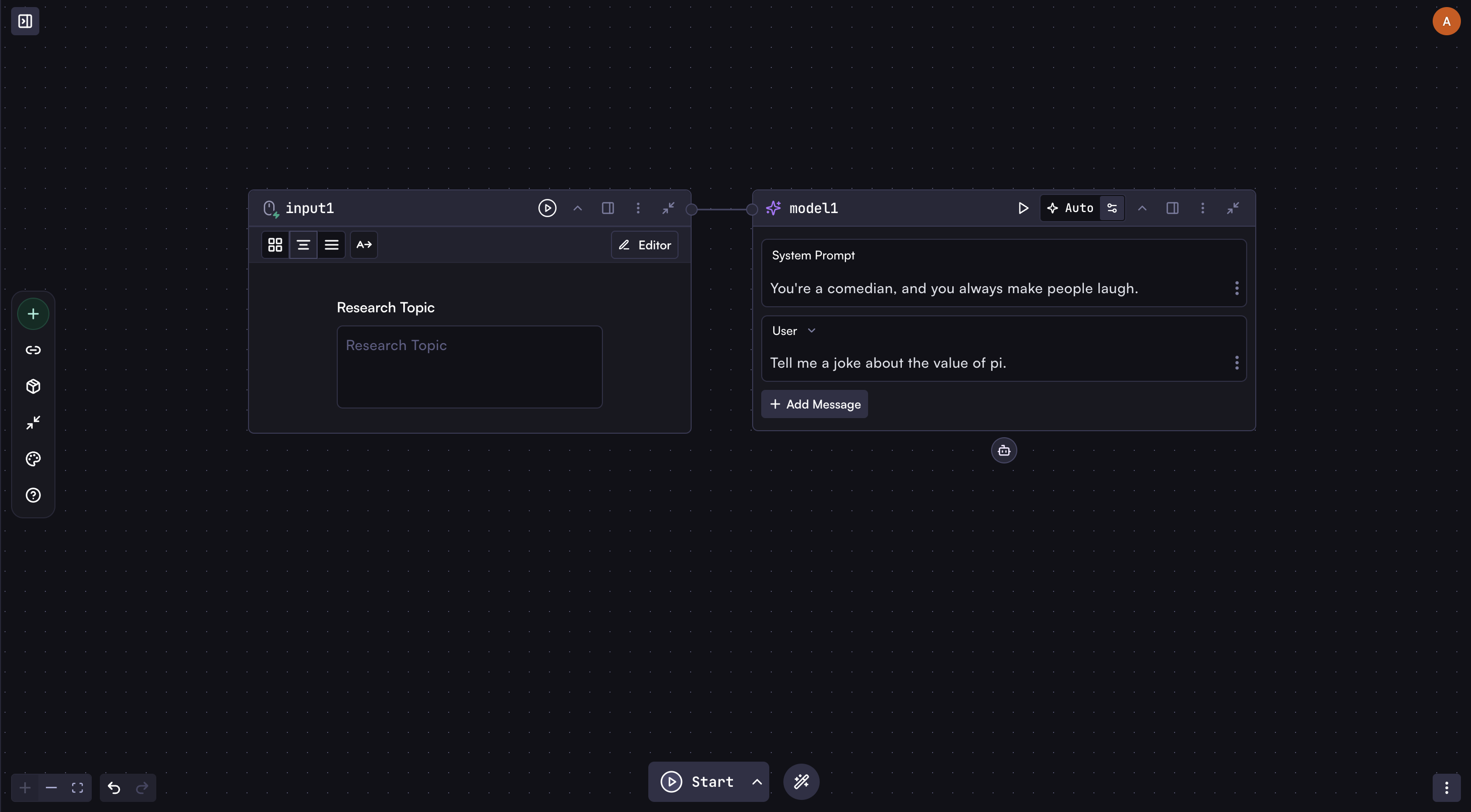 Screenshot of a model step connected to the input step
