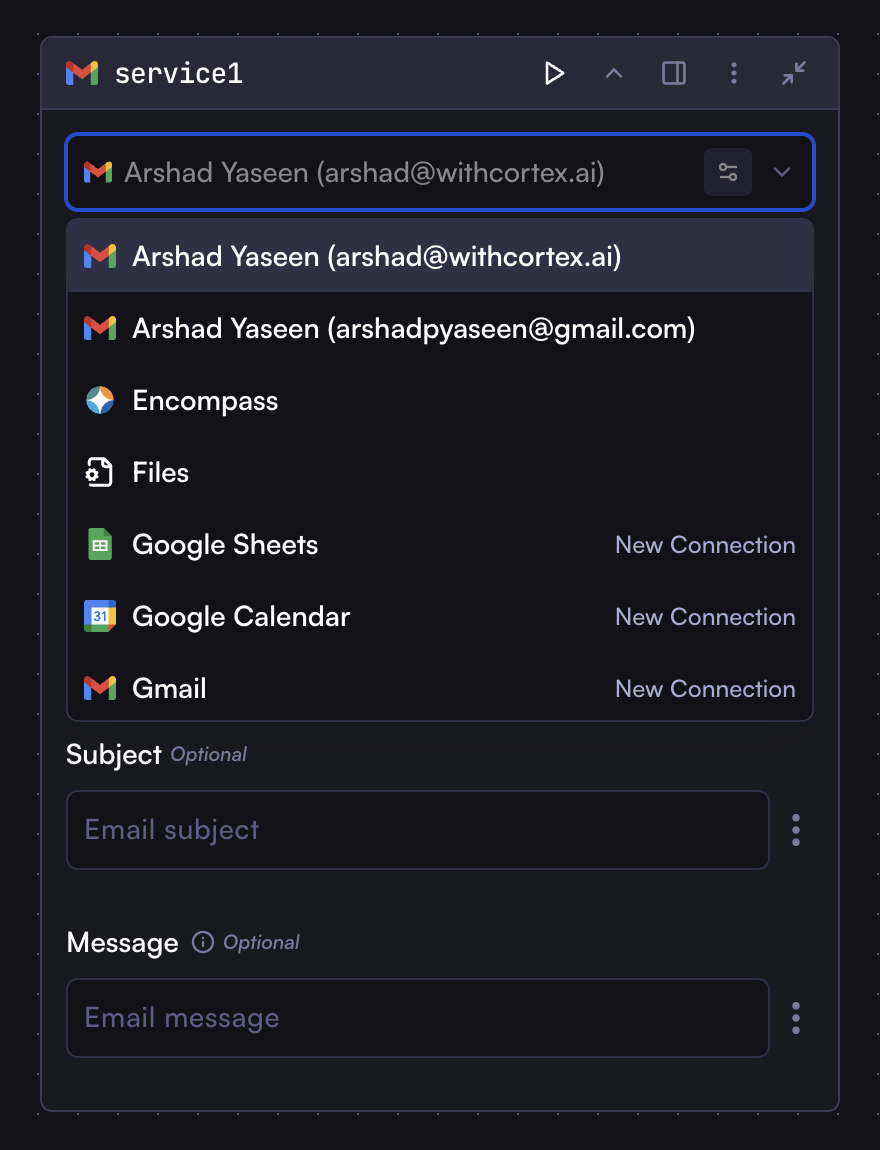 Trigger and Action Step Integration Selector