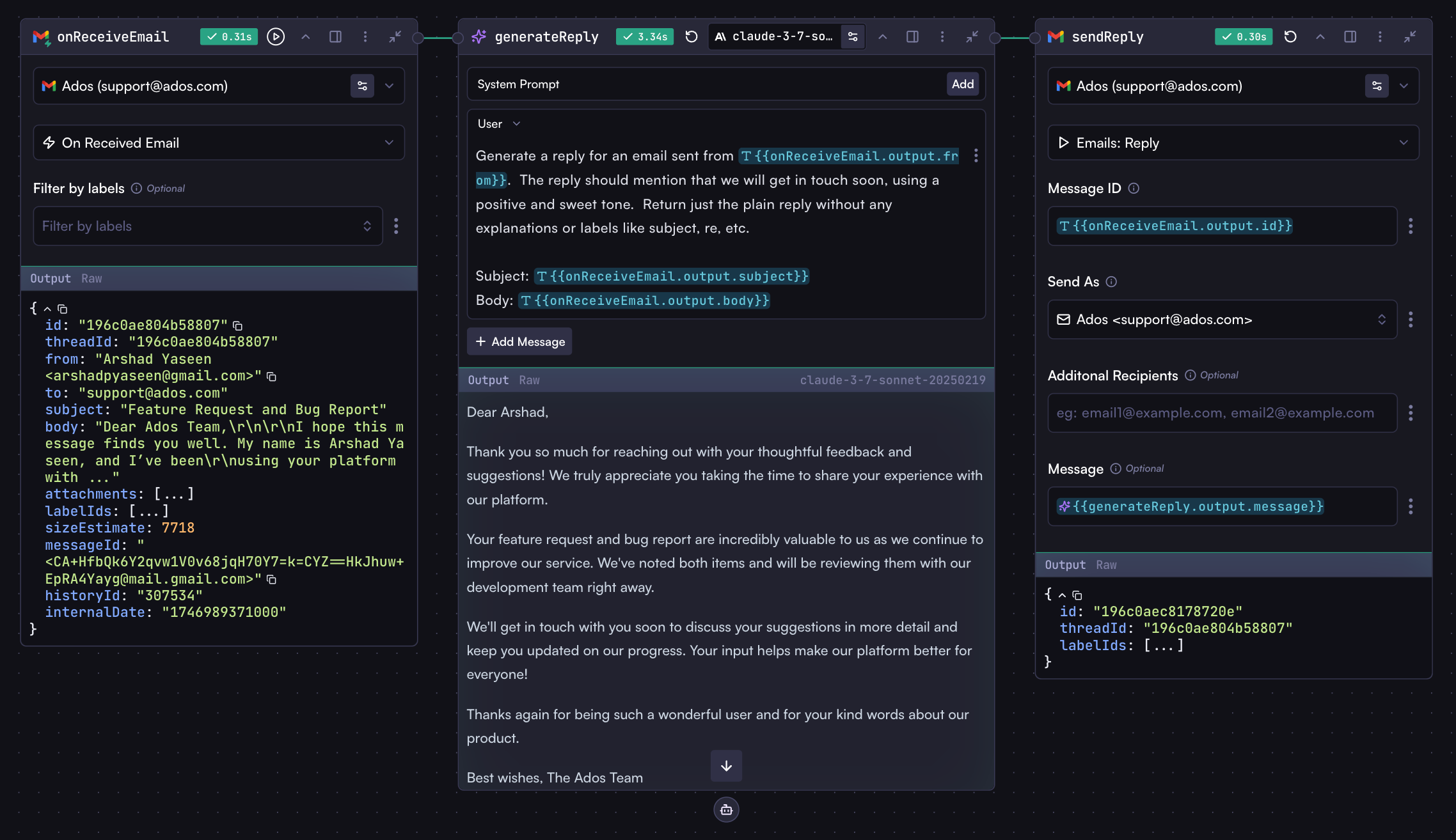Email reply workflow