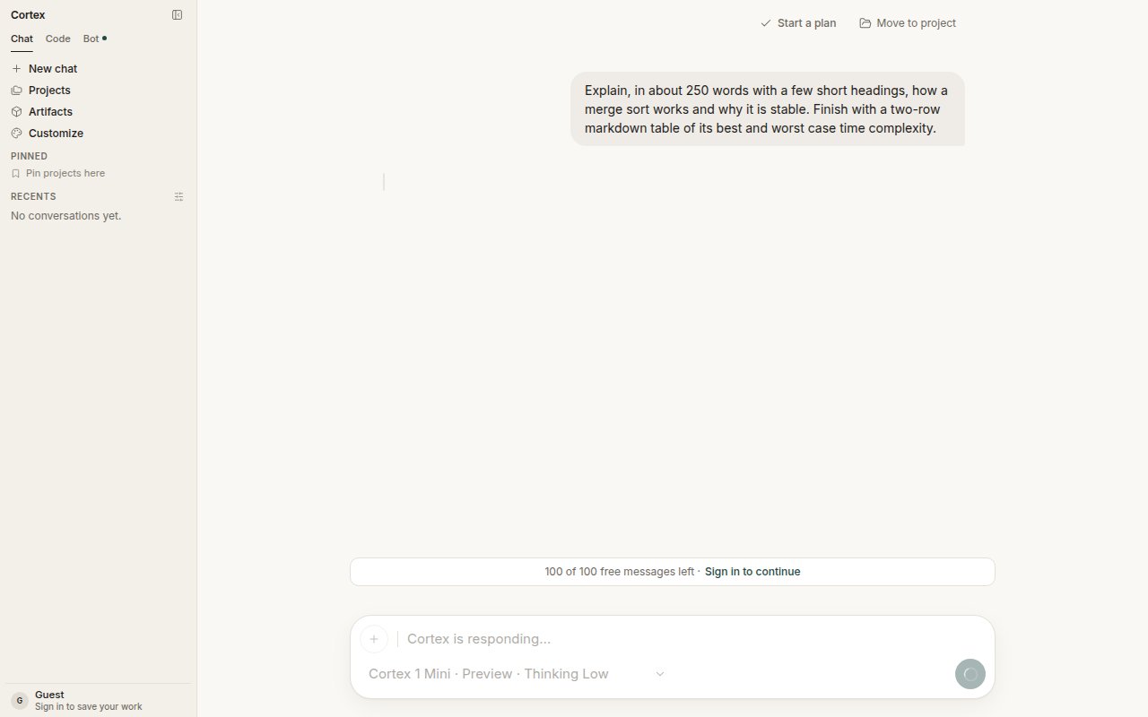A Chat thread while a reply is in flight — Cortex is responding
