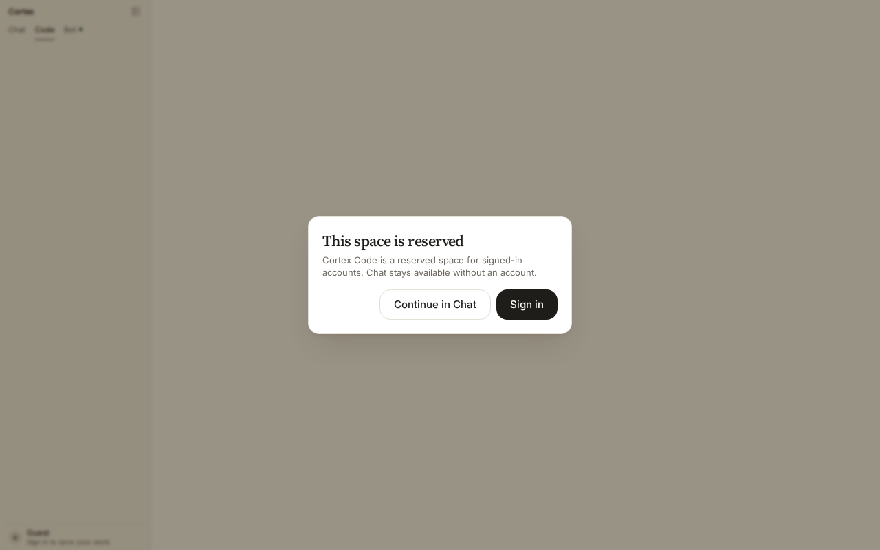 Cortex Code guest gate — This space is reserved for signed-in accounts