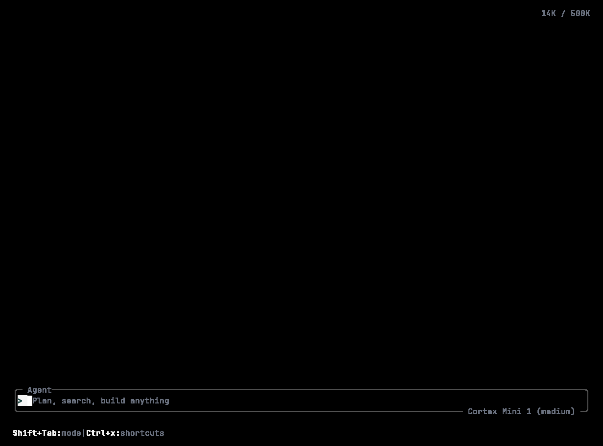 Cortex CLI session composer with the pointer hovering over it