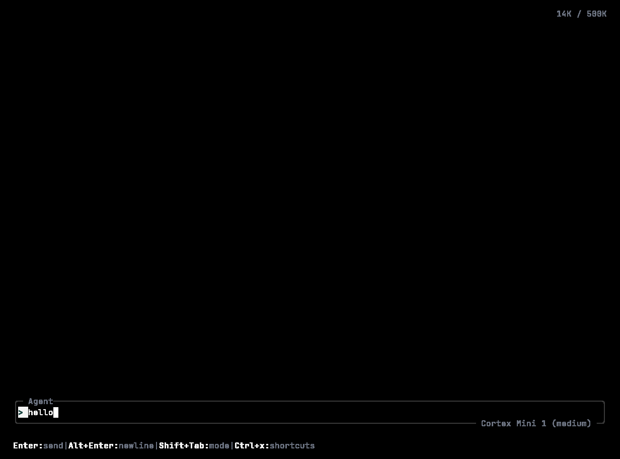 Cortex CLI composer with a prompt being typed