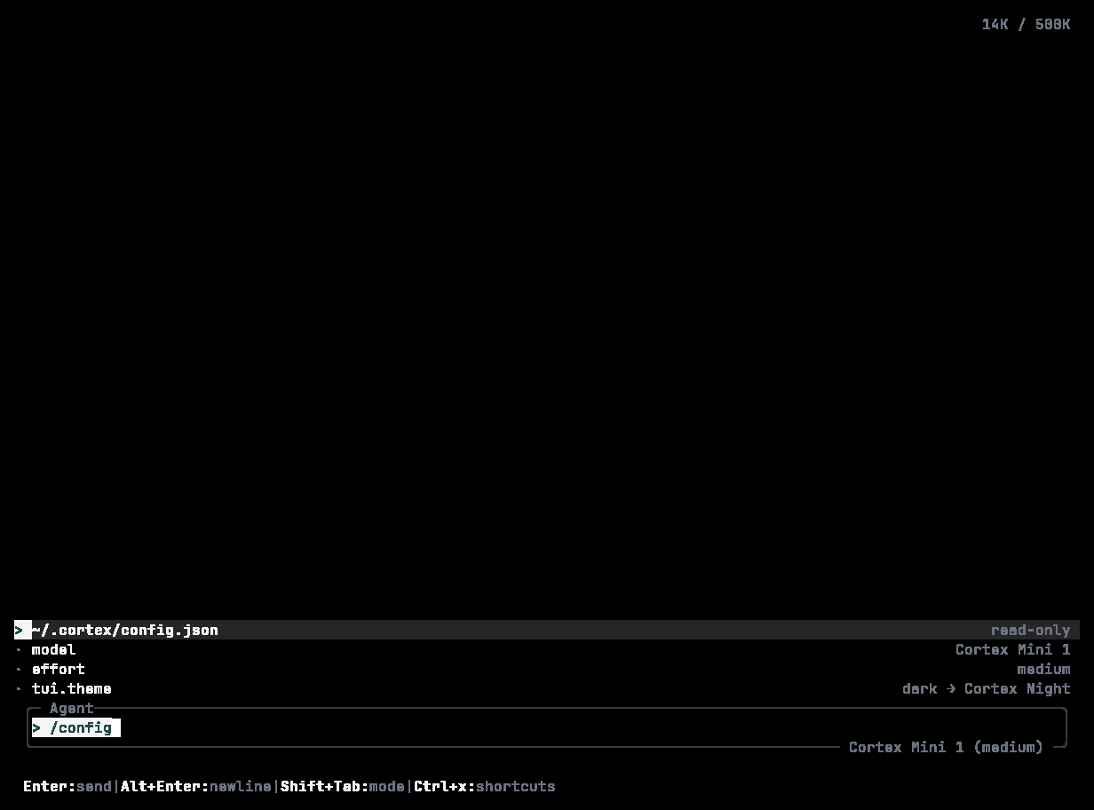 Cortex CLI /config tree view of the effective configuration