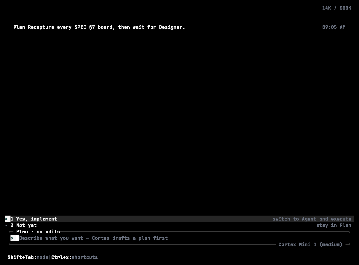 Cortex CLI plan confirmation picker with two numbered options