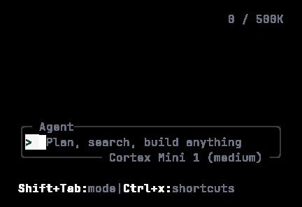 Cortex CLI empty composer rendered in a 40 by 12 terminal