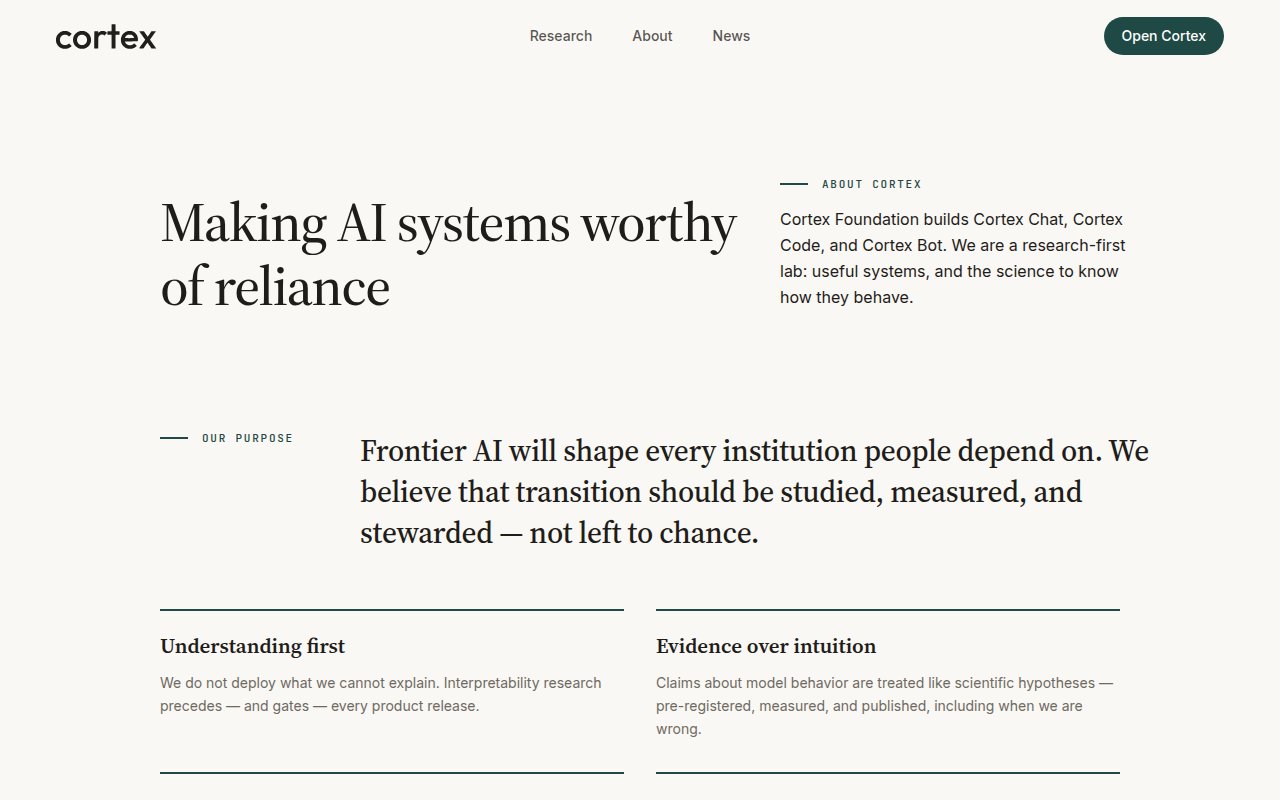 About Cortex — Making AI systems worthy of reliance; the Foundation builds Cortex Chat, Cortex Code, and Cortex Bot