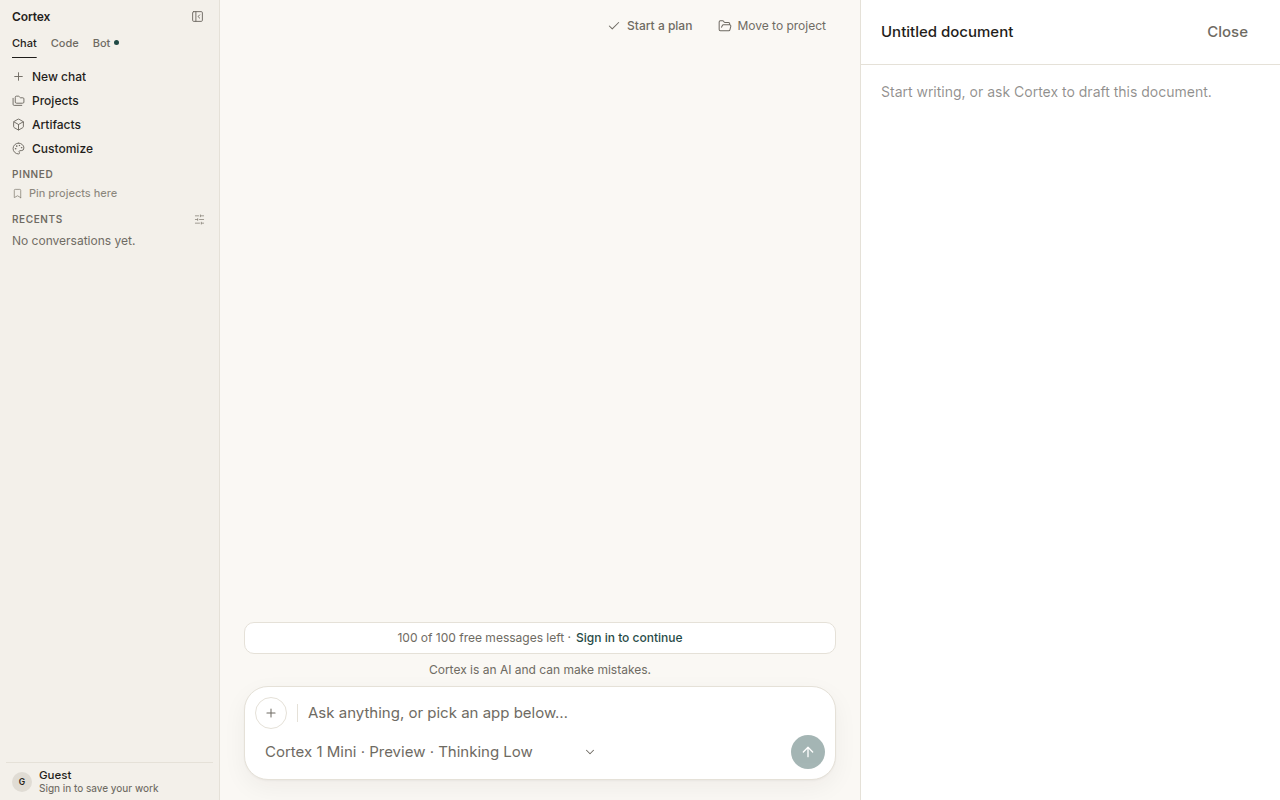 Chat with an Untitled document canvas open beside the conversation