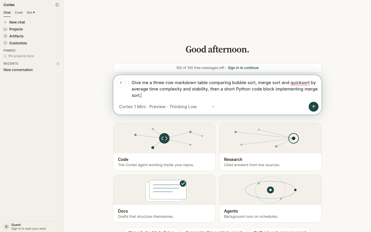The Chat composer with a multi-line prompt typed and ready to send