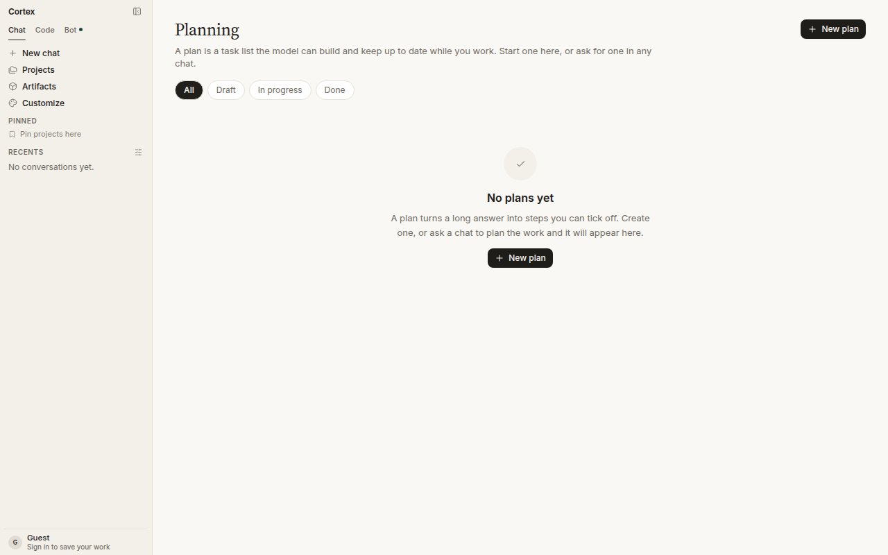 Planning — No plans yet. A plan turns a long answer into steps you can tick off.