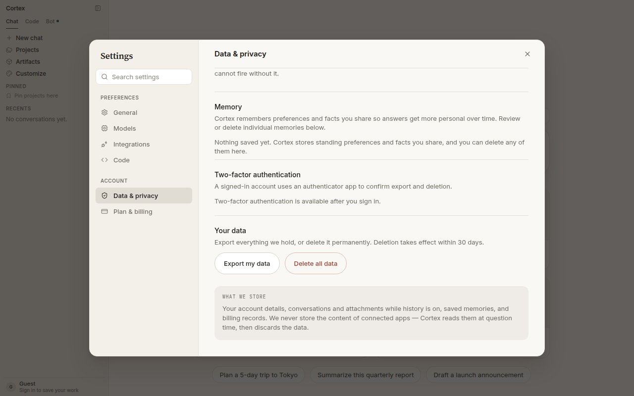 Memory, two-factor authentication, and Your data controls under Settings → Data & privacy
