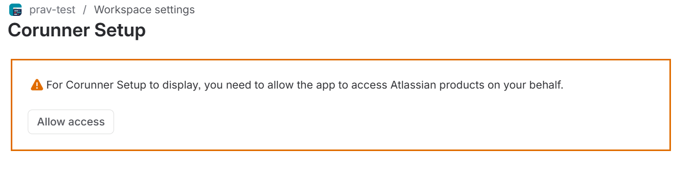 Corunner Setup permission notice with the Allow access button