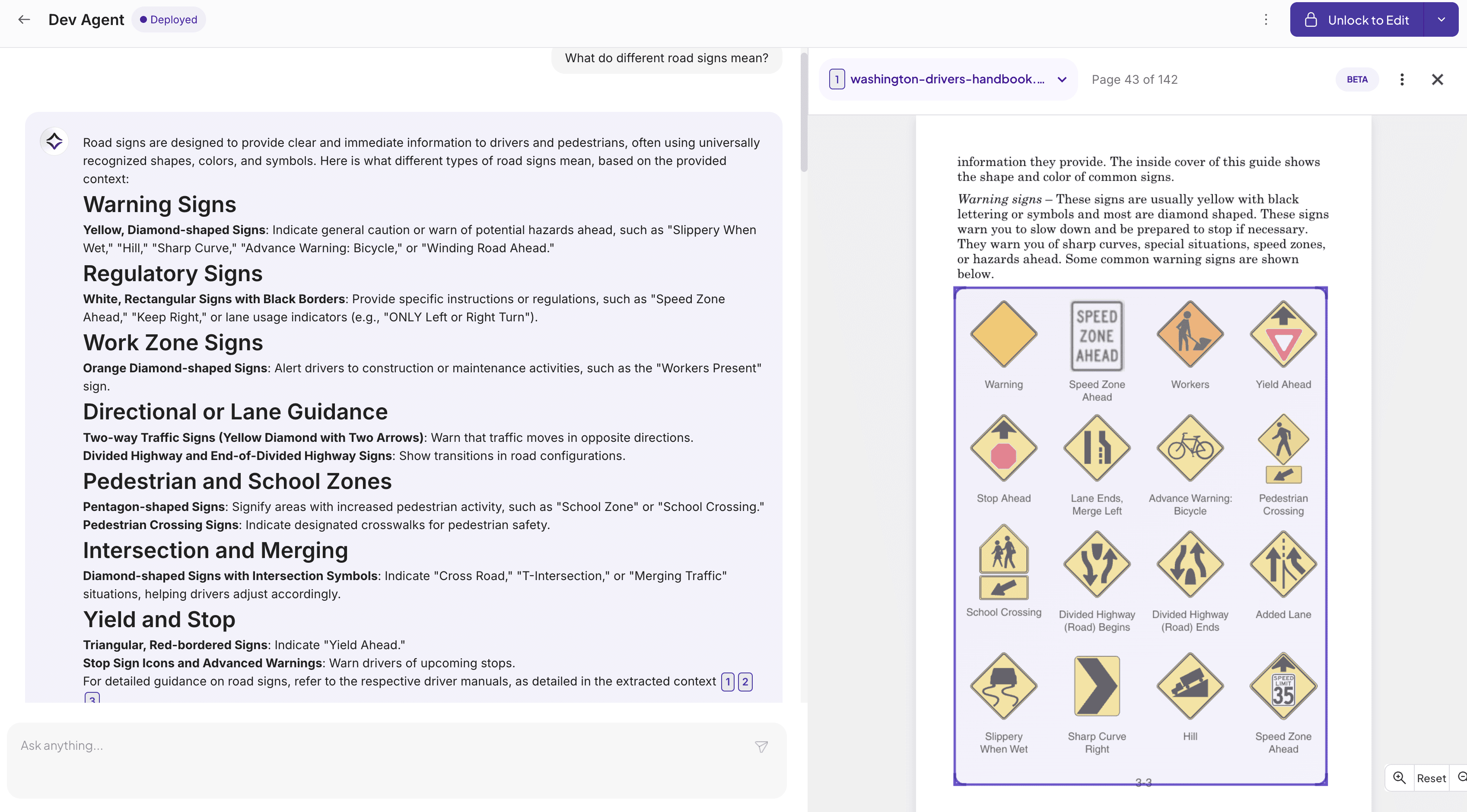 Agent citations feature