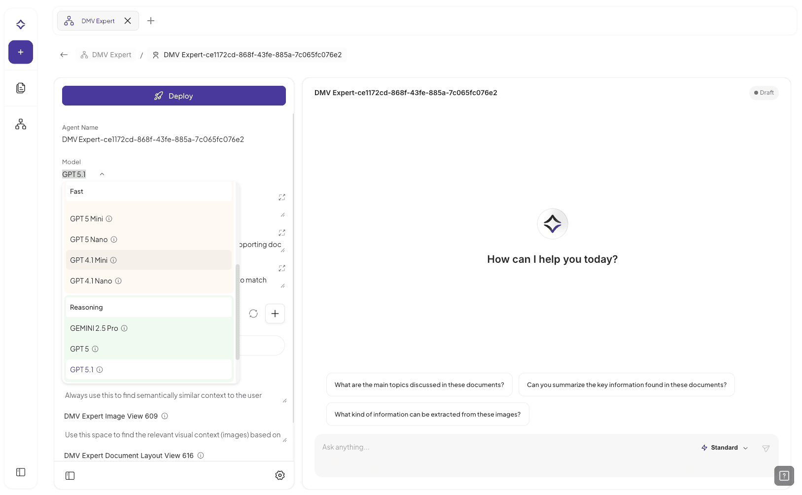 Agent completion models selection