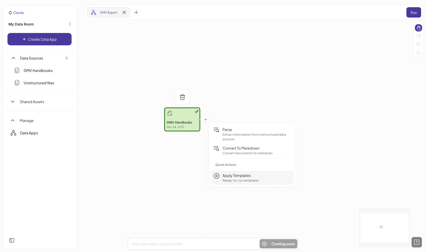 Data App actions menu