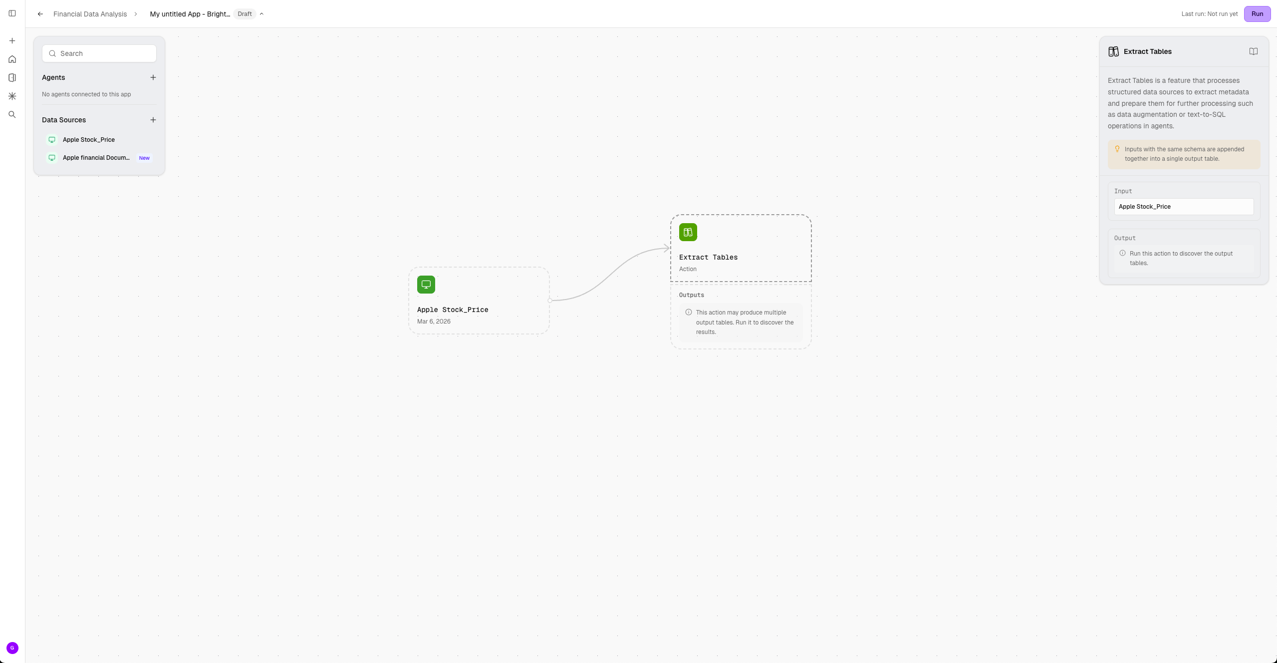 Create Database action for structured data
