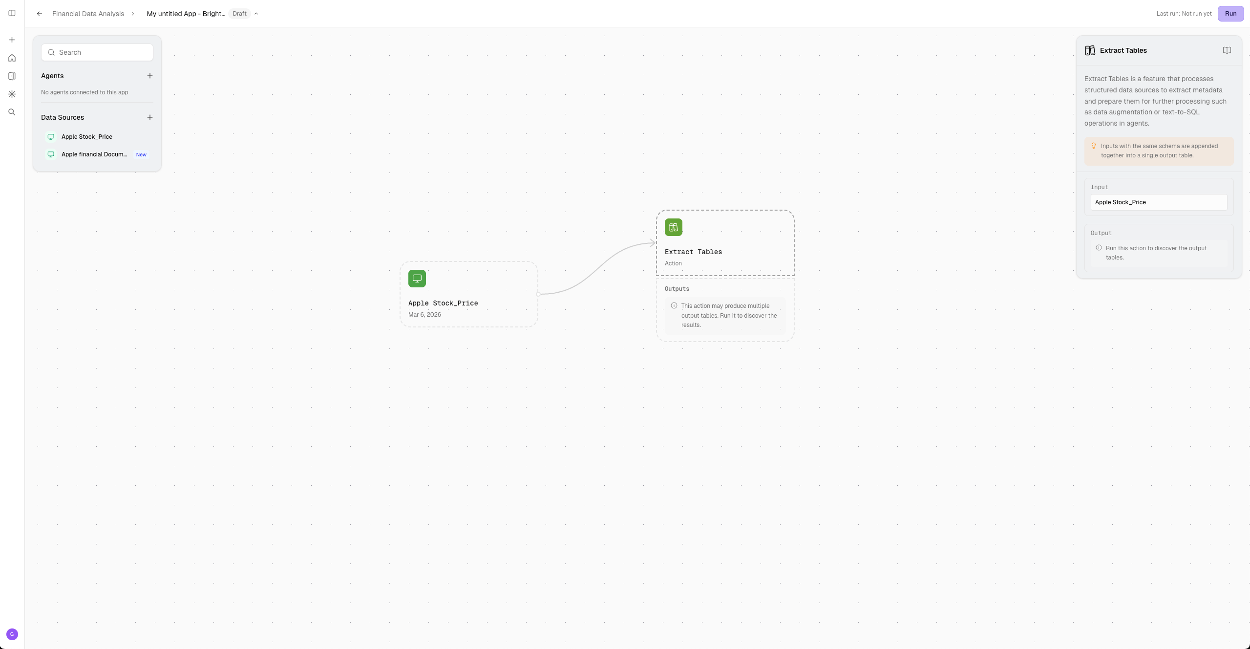 Create Database action for structured data