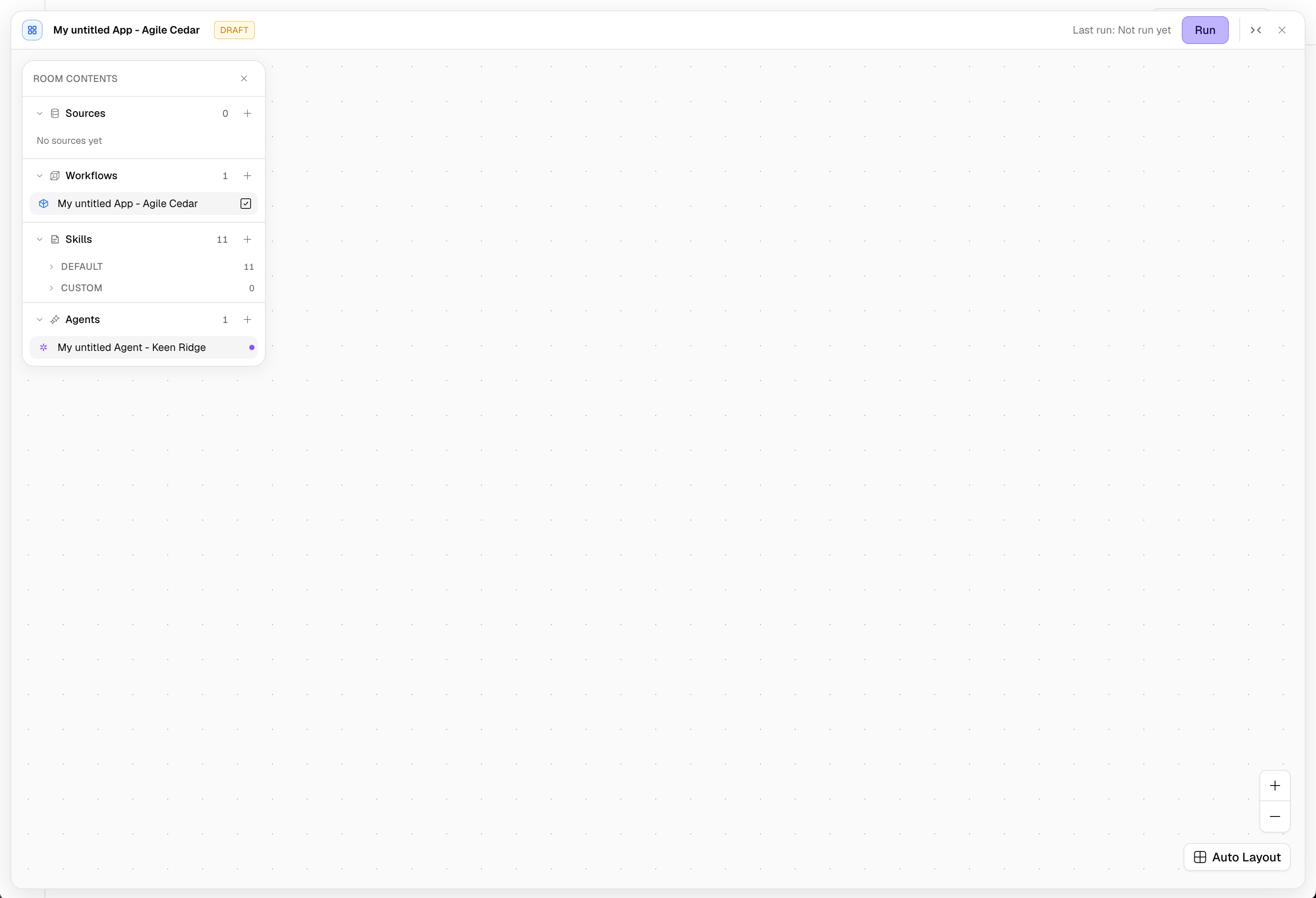 Workflow canvas docked inside the room