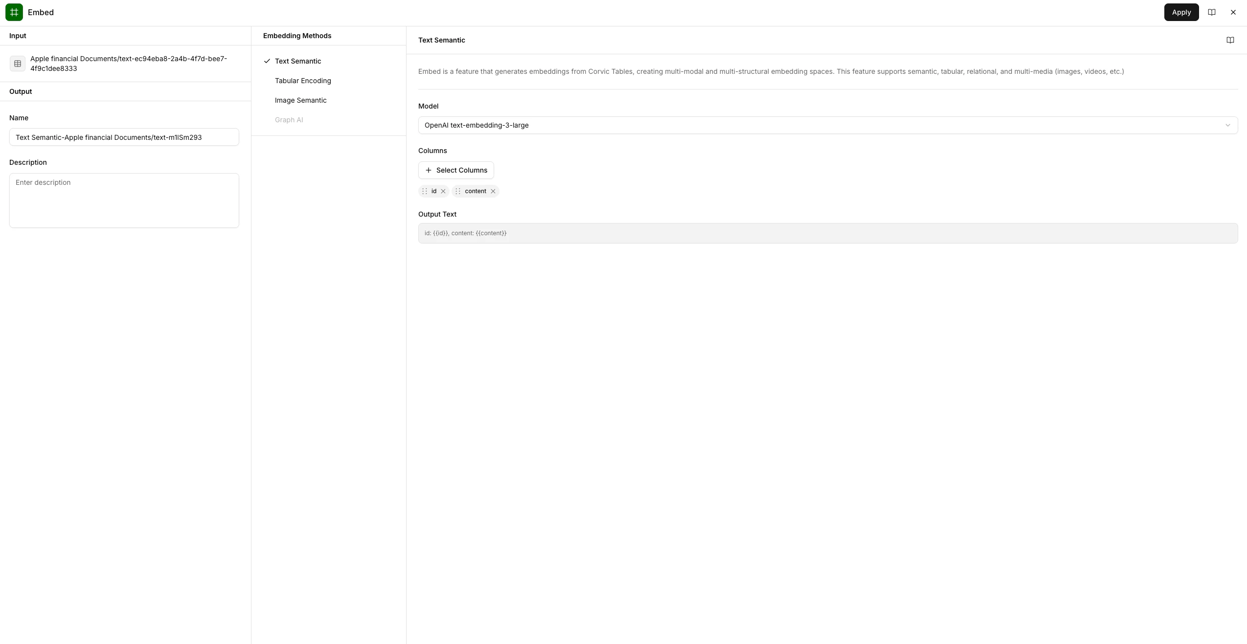 Embed action configuration