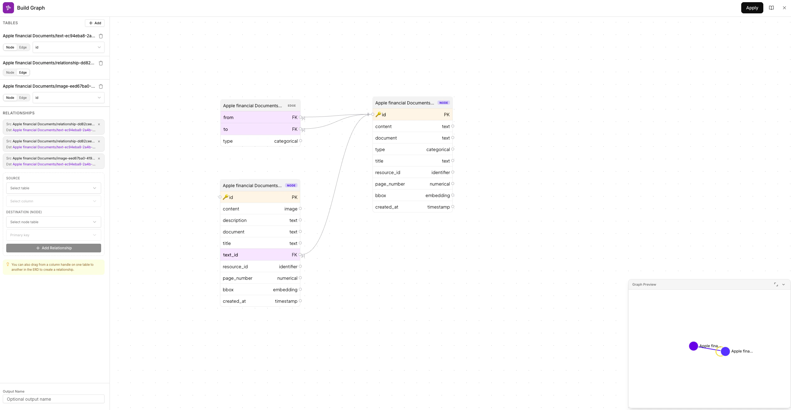 Graph Builder action configuration
