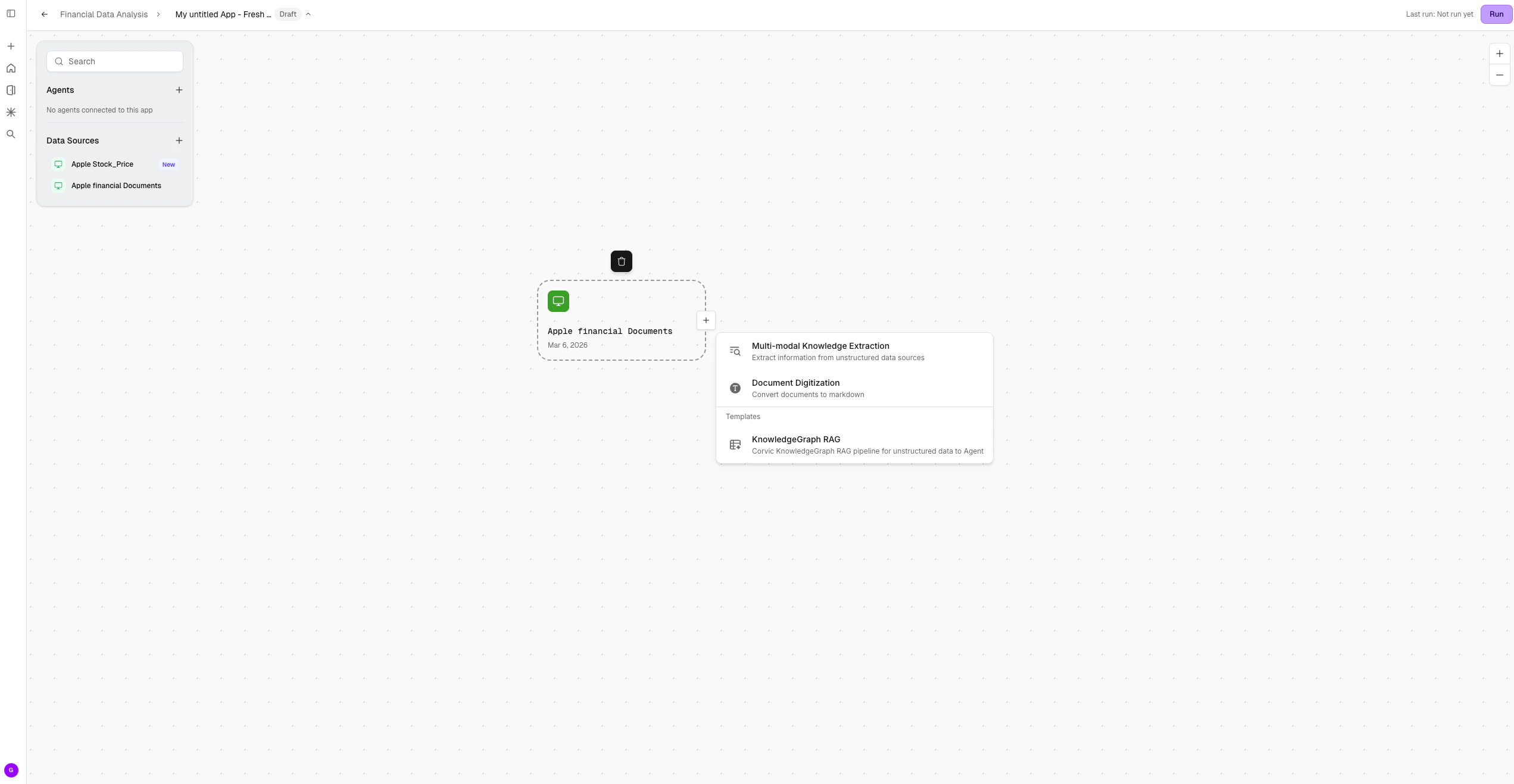 Data App actions menu