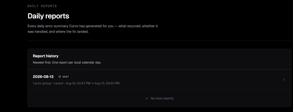 Daily report history list