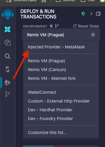 Remix Injected Provider Selection