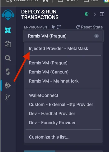 Remix Injected Provider Selection