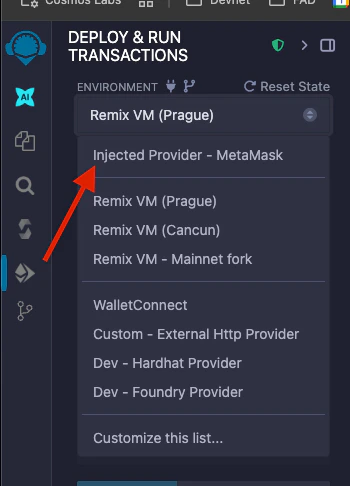 Remix Injected Provider Selection