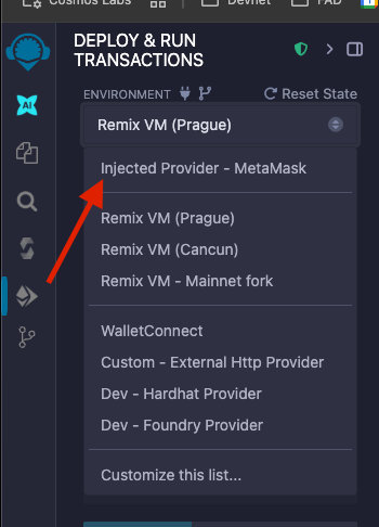 Remix Injected Provider Selection