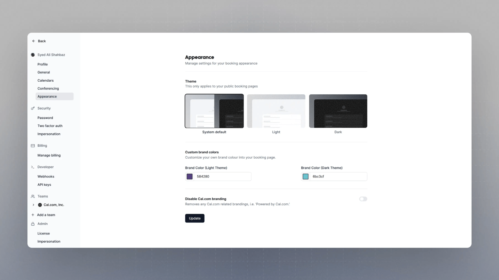 Select the theme of your booking pages