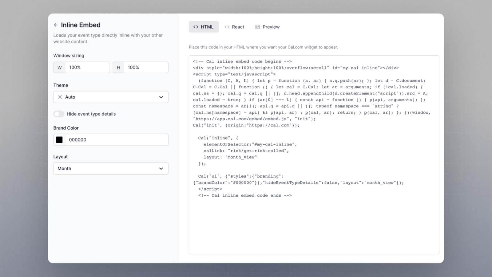 Copy HTML code snippet