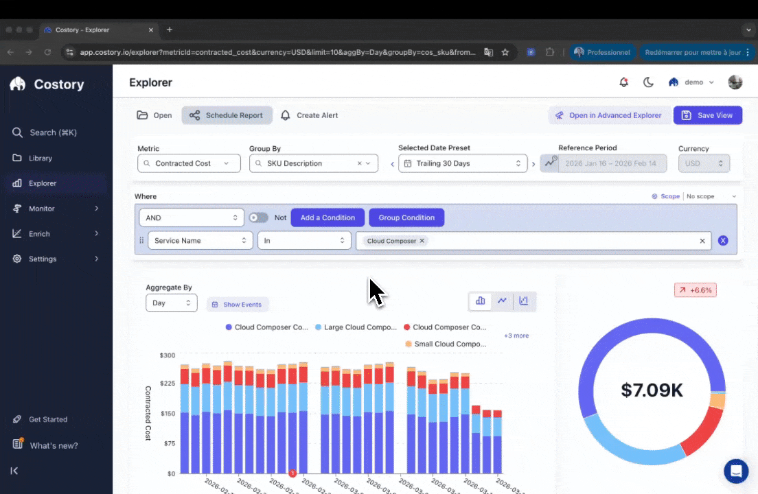 Sharing a cost query with CMD+K in the Cost Explorer