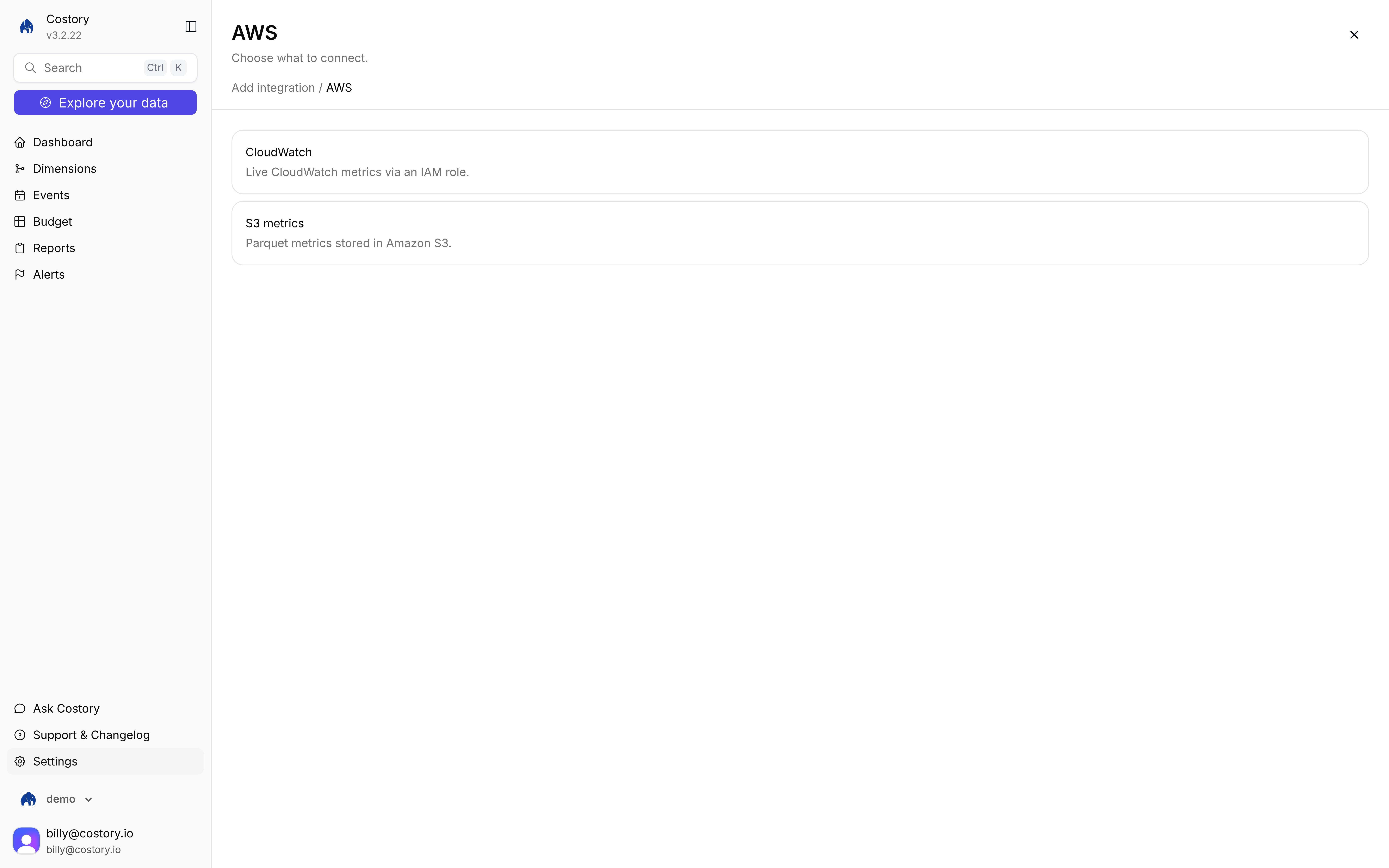 Add integration AWS choice between CloudWatch and S3 metrics