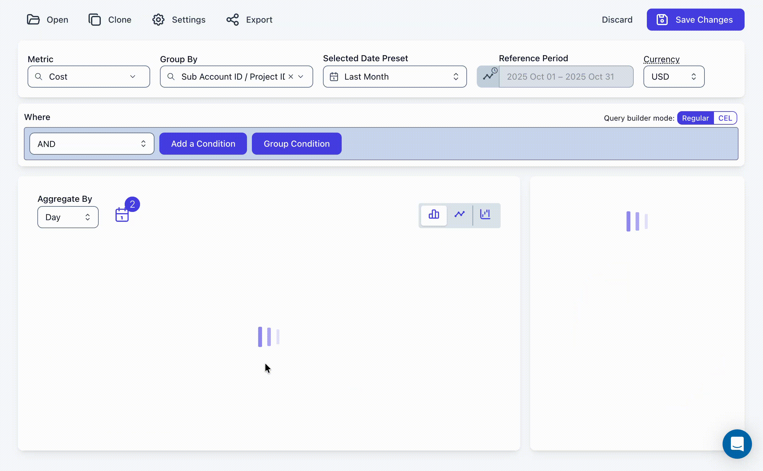 Costory Cost Explorer showing a multi-cloud cost breakdown across AWS, GCP, and Azure with event overlays