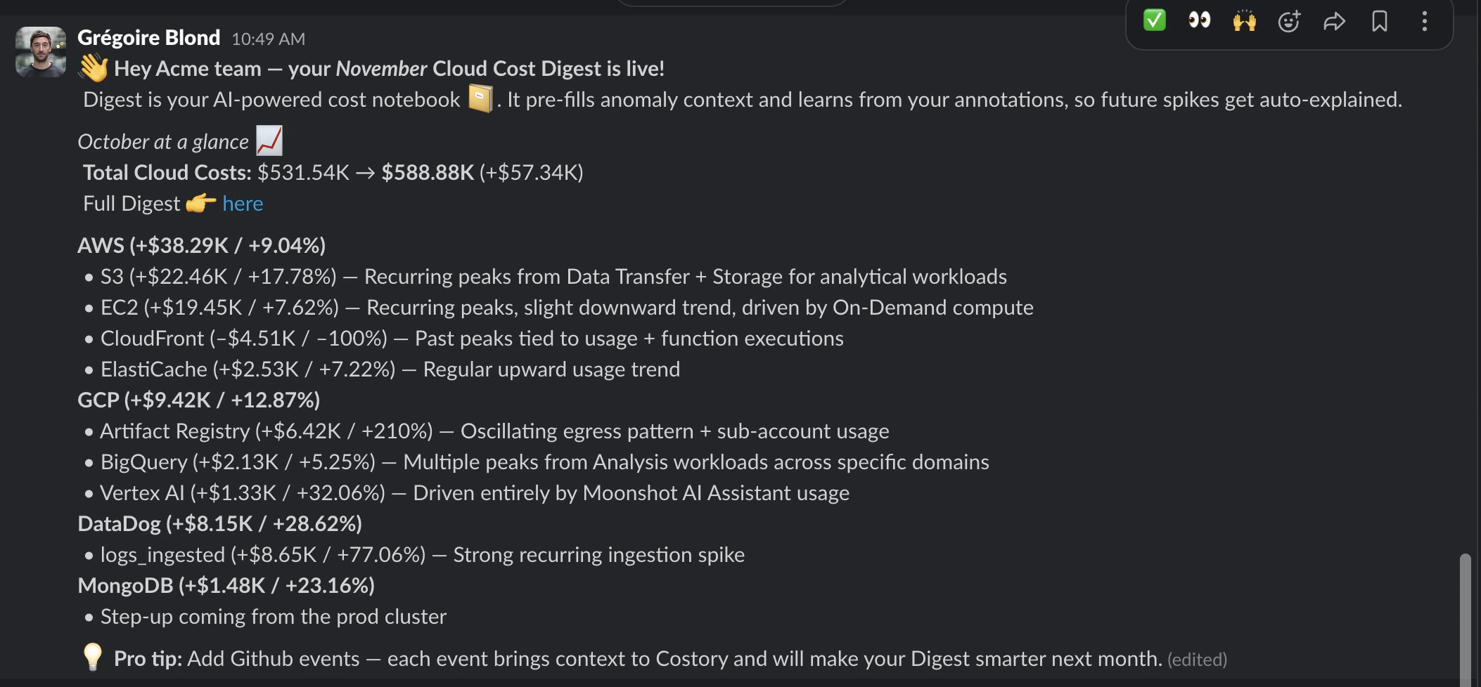 Costory Digest tree configured with EKS labels