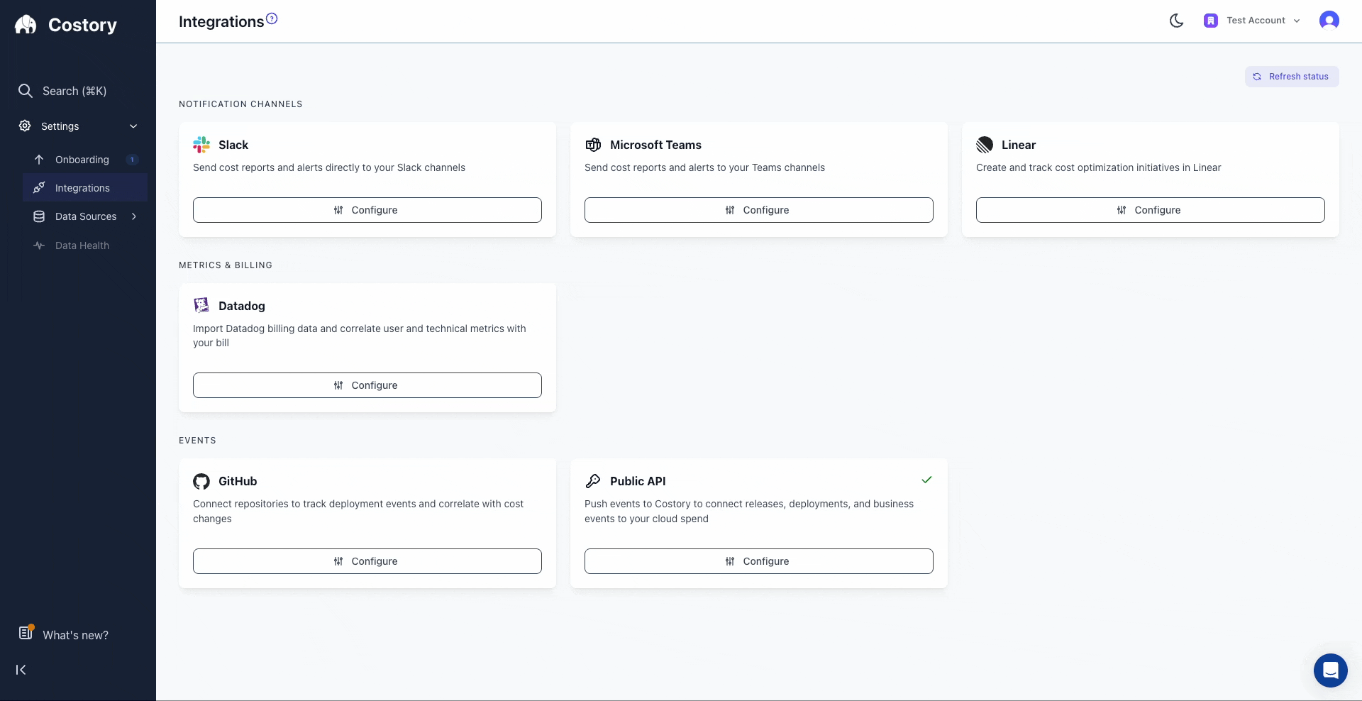 Process to setup Slack integration