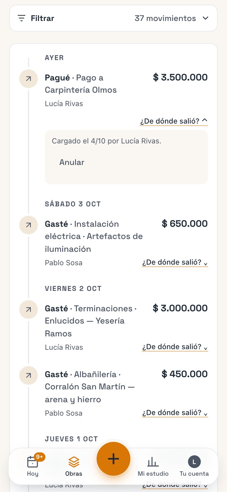 Un movimiento abierto con ¿De dónde salió?, Corregir y Anular