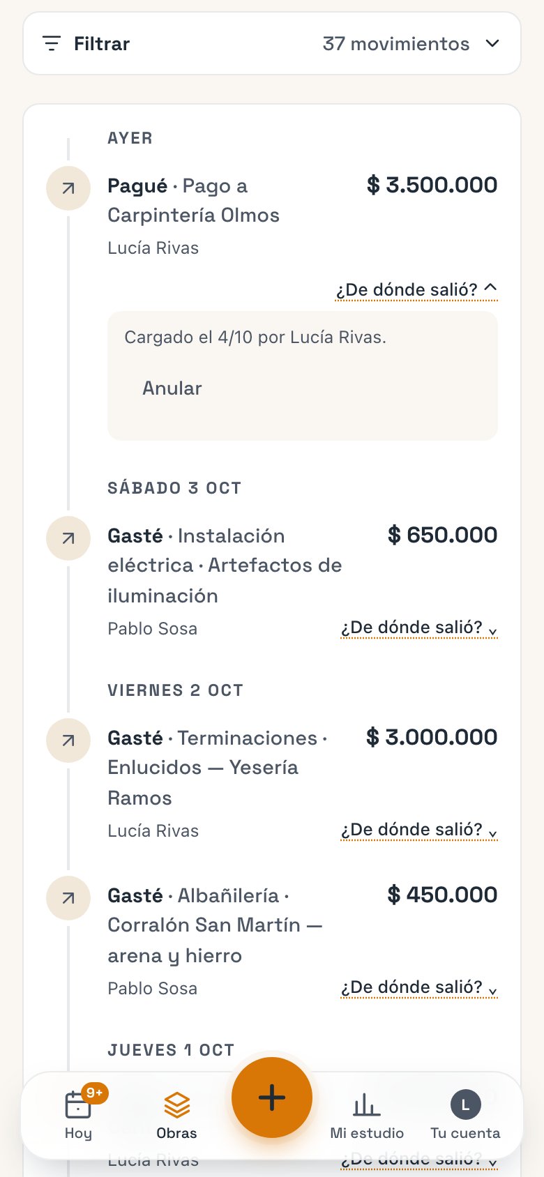 Un movimiento abierto con ¿De dónde salió?, Corregir y Anular