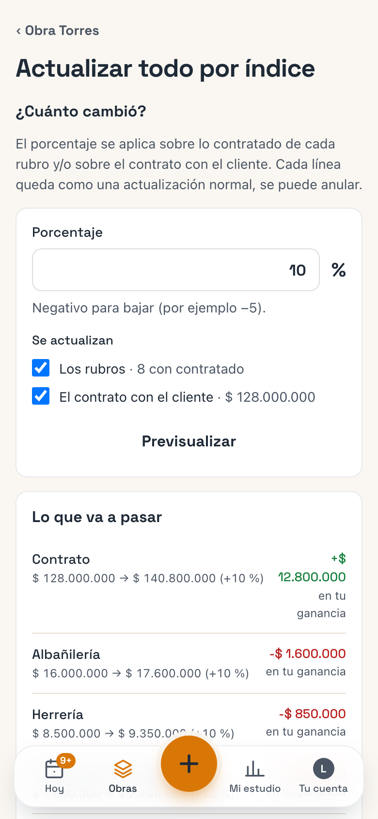 Actualizar todo por índice con la vista previa de lo que va a pasar