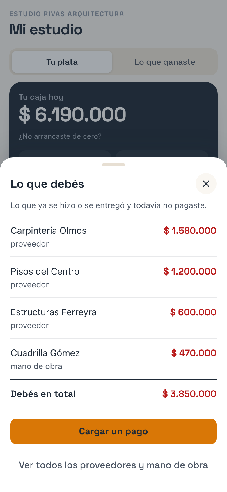 La hoja Lo que debés: a quién le debés, cuánto y el total