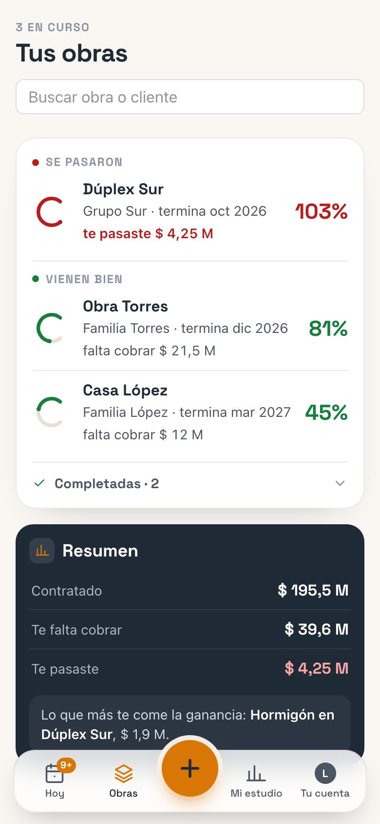 Tus obras: las obras agrupadas por cómo vienen, con su anillo y su porcentaje