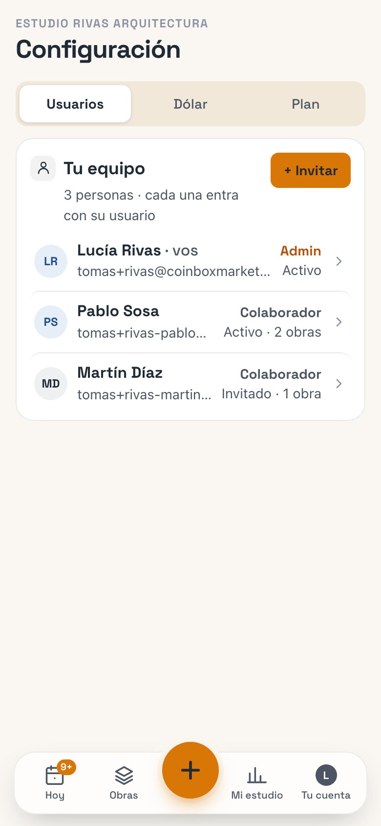 Configuración, Usuarios: la tarjeta Tu equipo con cada persona y el botón + Invitar