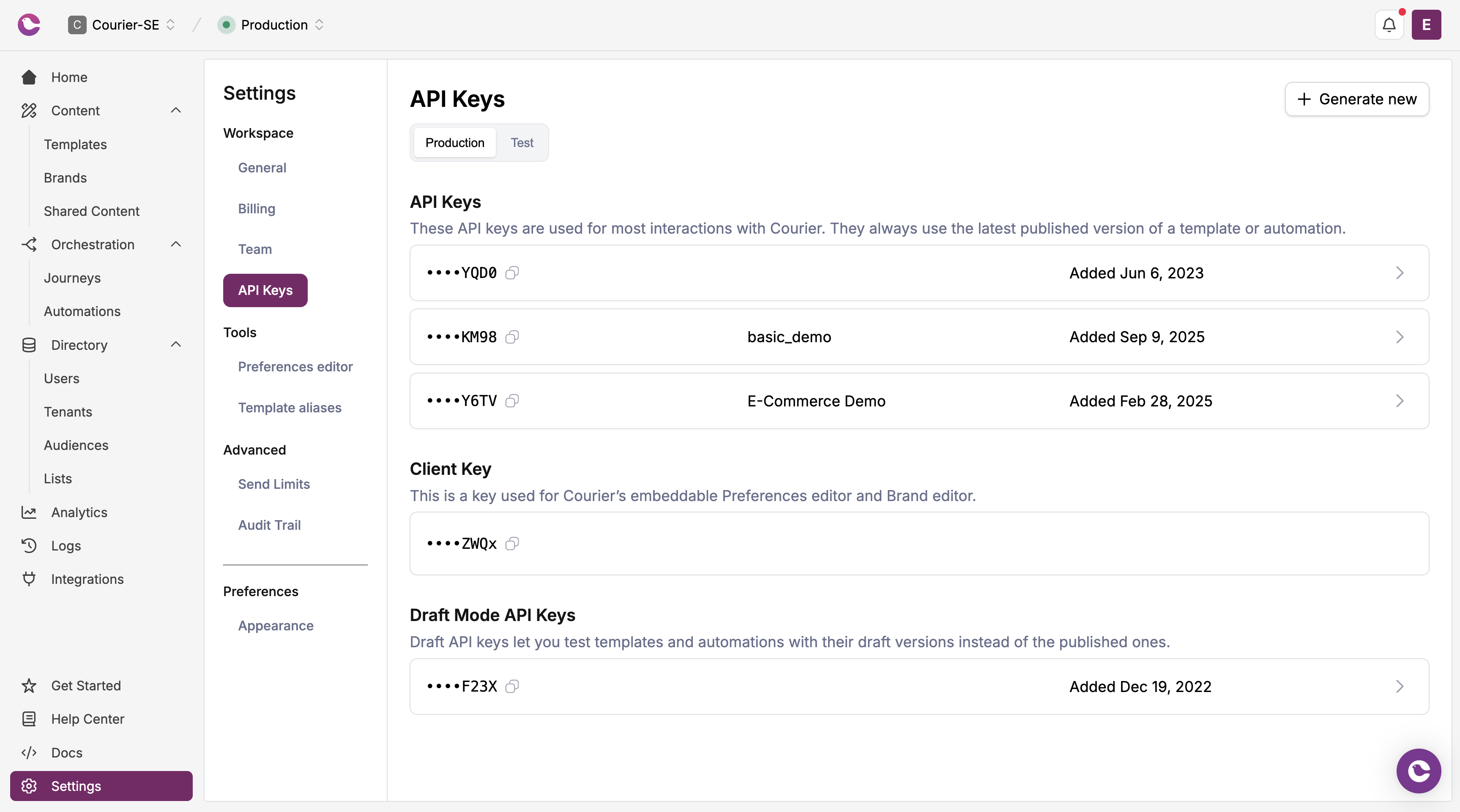 Your Test Environment API Keys