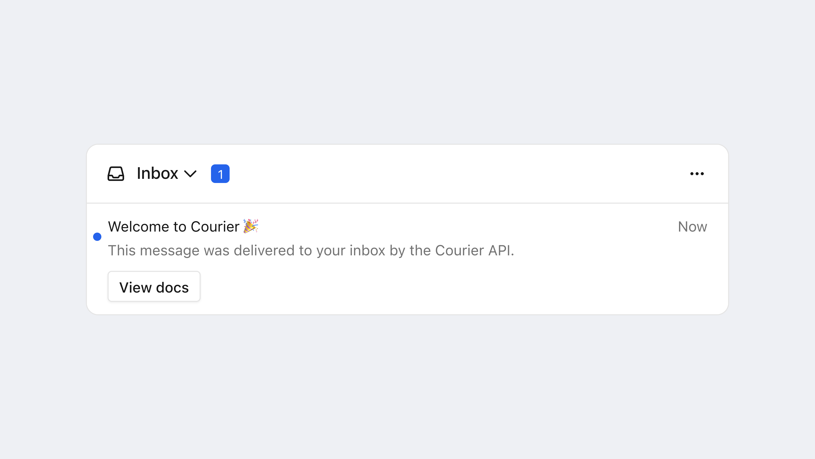 A just-delivered message in the Courier Inbox, unread and timestamped Now, with the header unread count reading 1