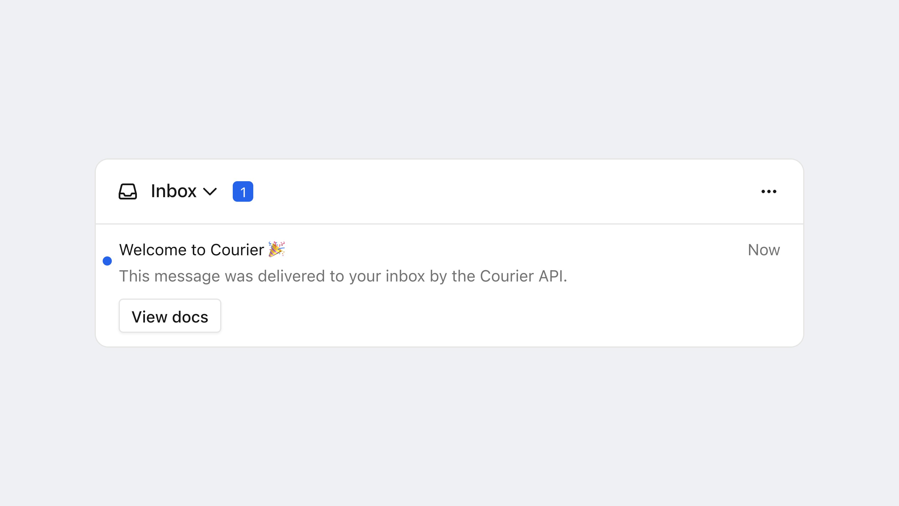 A just-delivered message in the Courier Inbox, unread and timestamped Now, with the header unread count reading 1
