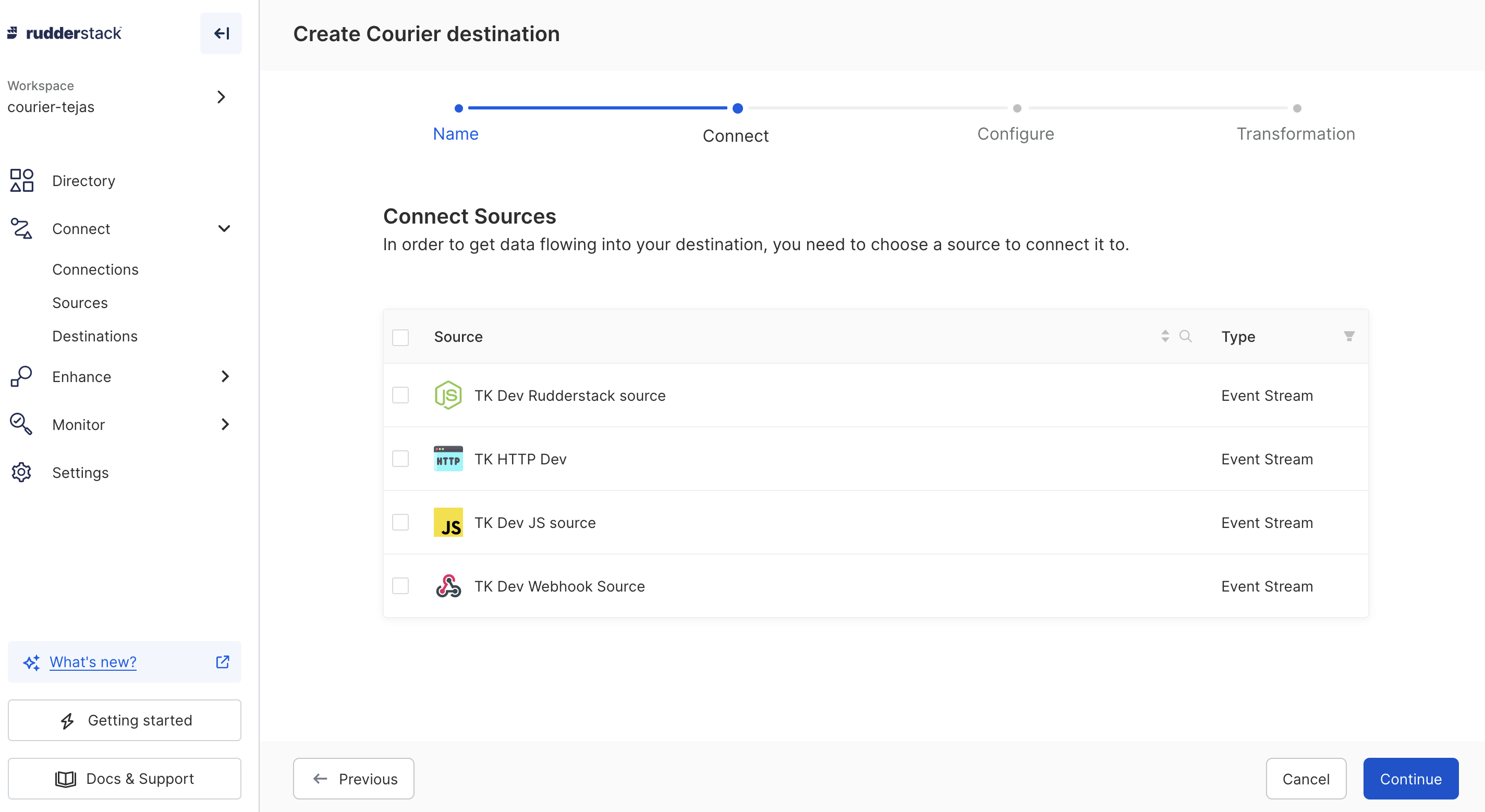 Connect Sources to Courier Destination