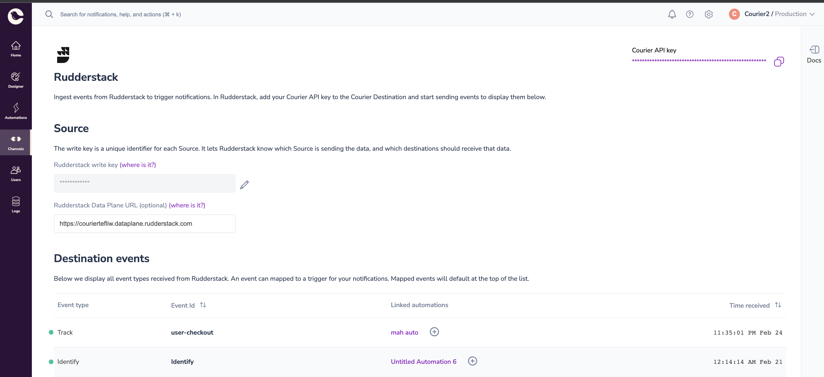 Courier Inbound from RudderStack