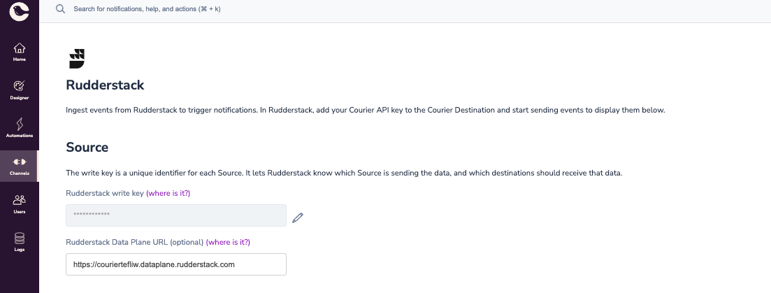 Courier RudderStack Source Config