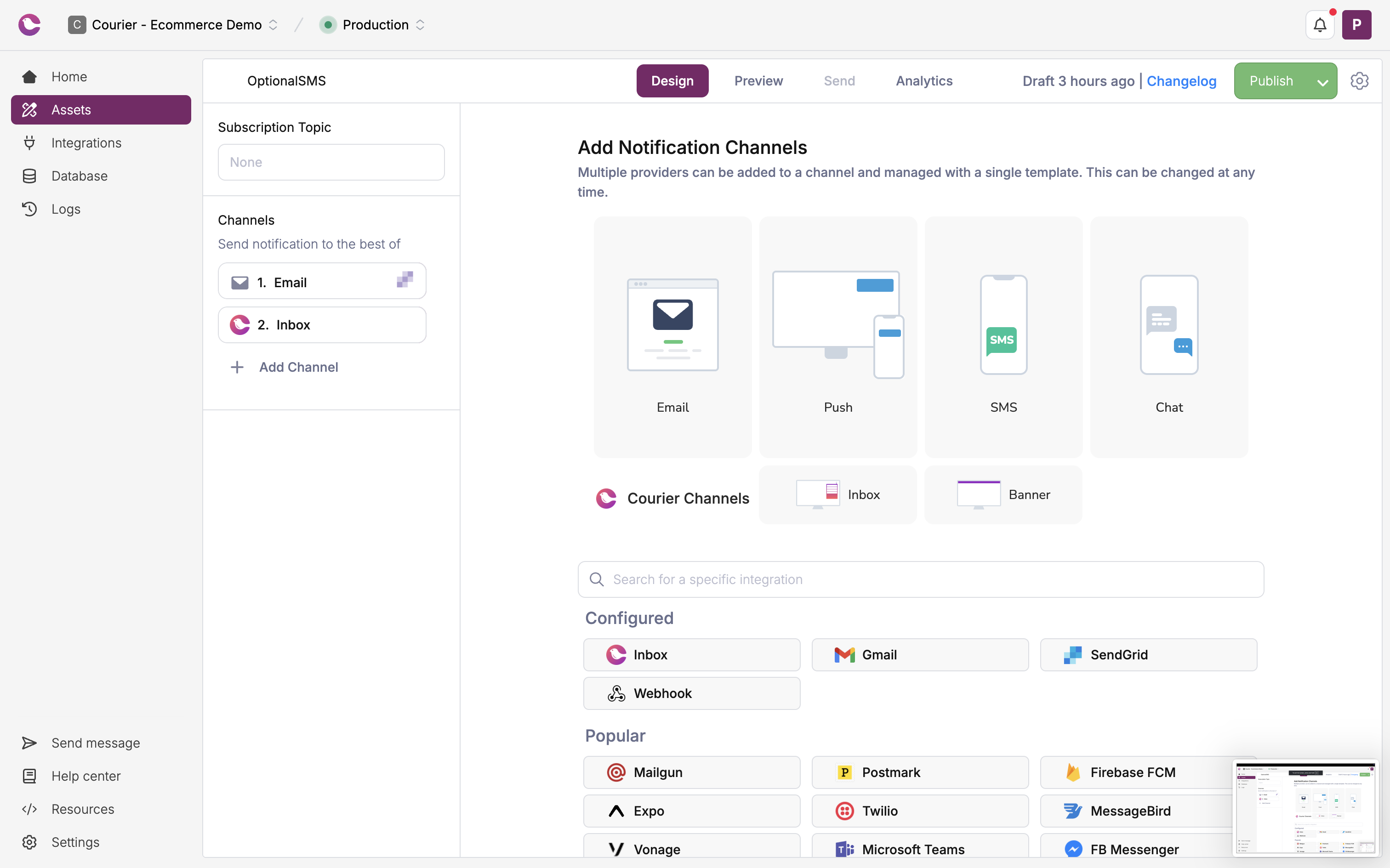 Channel routing interface showing priority and fallback logic
